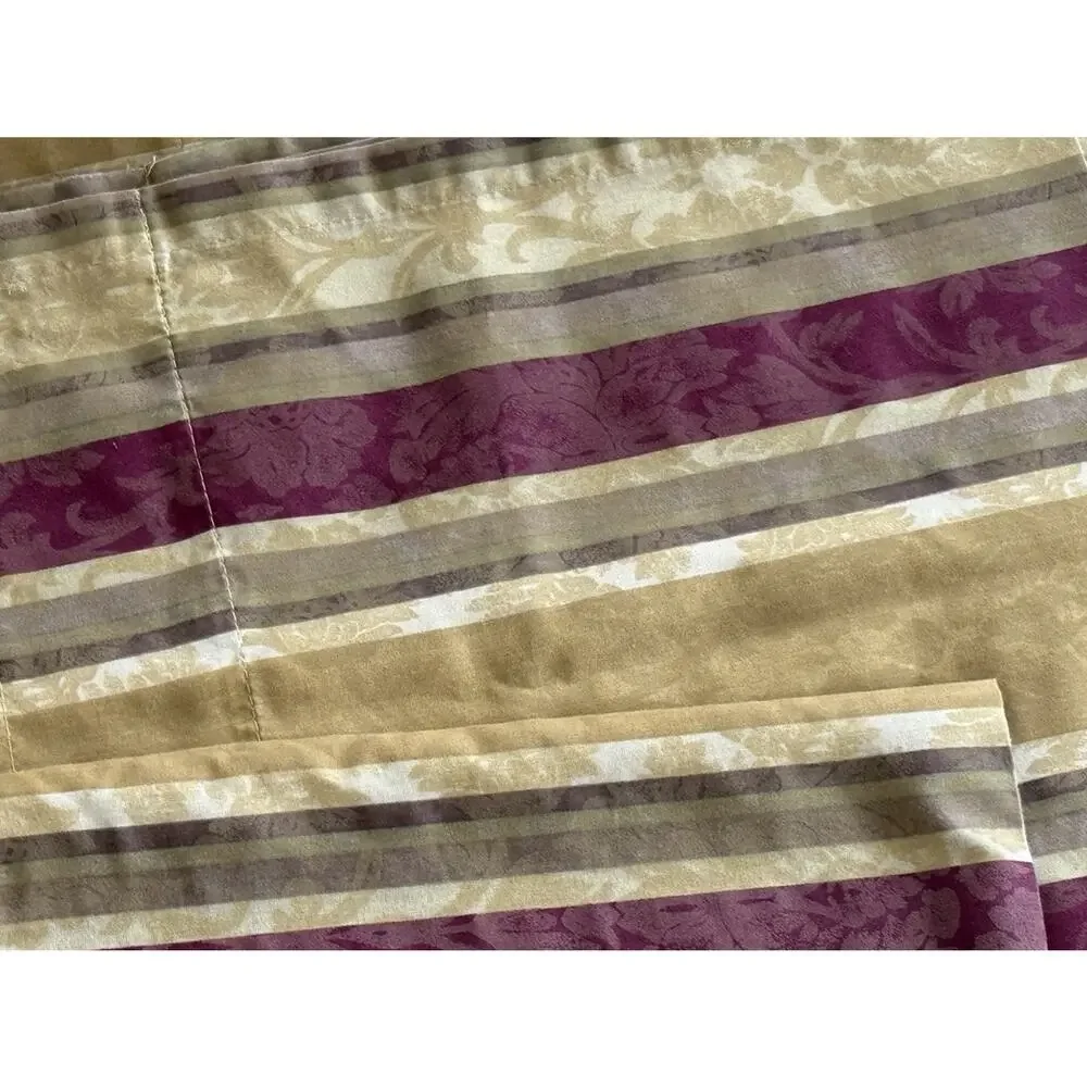 Pair Vintage Striped Valances Maroon Tan Green Jacquard Print Curtains Short 2